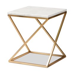 Baxton Studio Hadley Modern and Contemporary Gold Finished Metal End Table with Marble Tabletop
